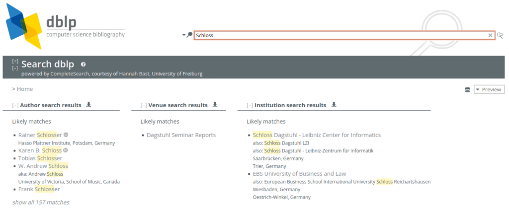 Searching for an institution - here: combined search